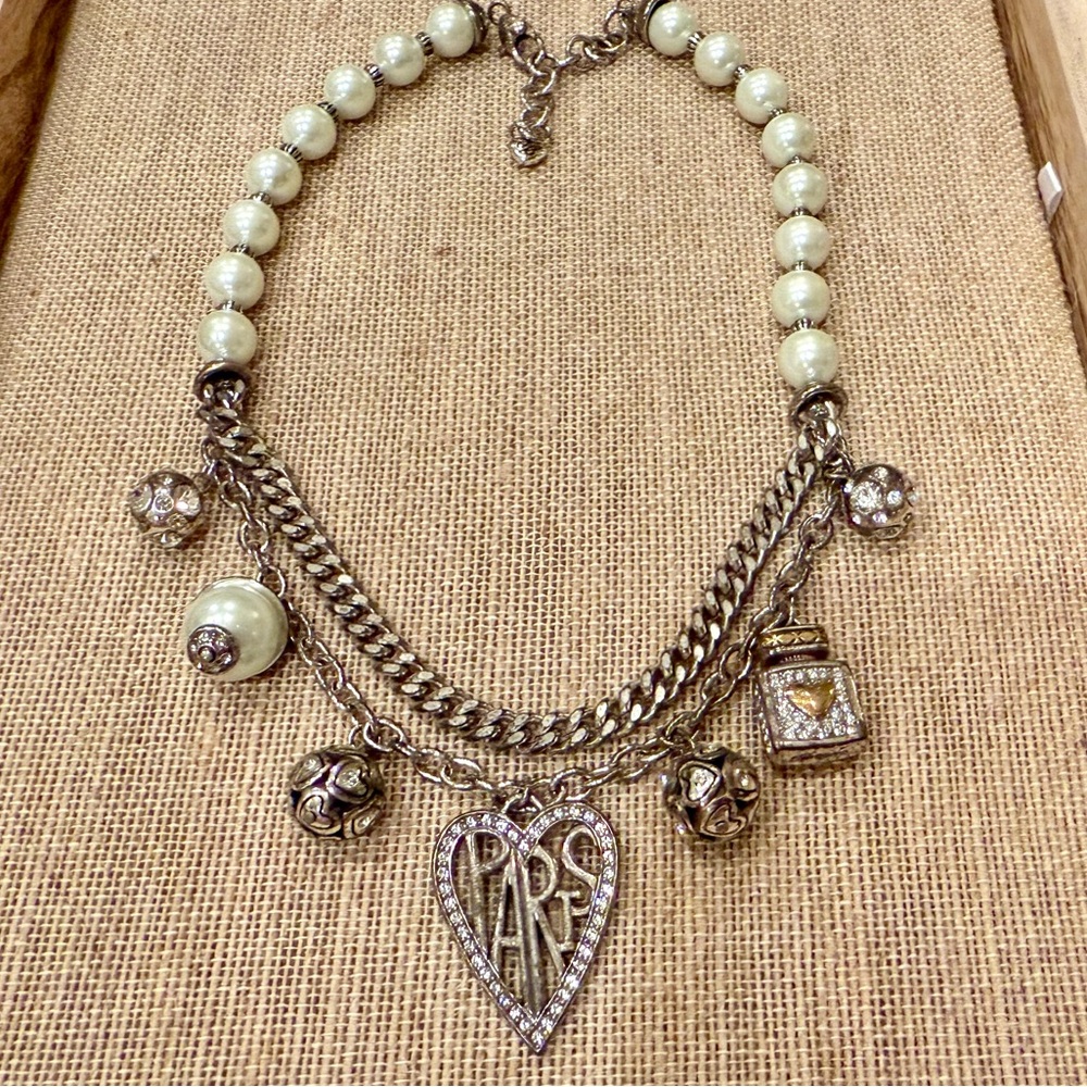 Brighton Pearl and Silver Paris Charm Necklace